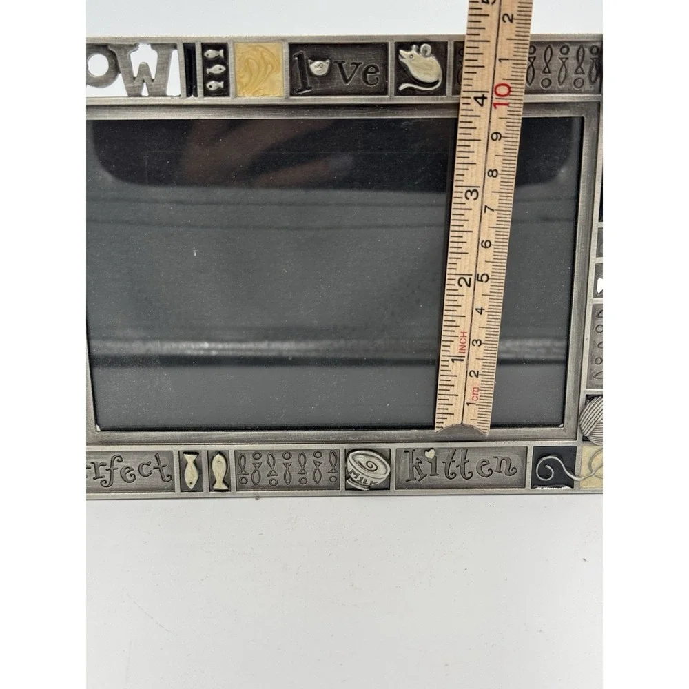 FETCO 2006 MEOW CAT KITTEN PEWTER CREAM BOX PICTURE FRAME HANGNG CHARM ACCENT